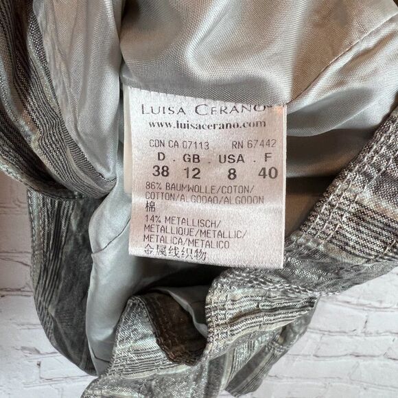 LUISA CERANO gray cotton metallic check plaid lined pockets jacket blazer 8 - Picture 8 of 9